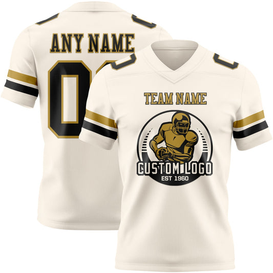 Custom Cream Black-Old Gold Mesh Authentic Football Jersey - Sky-Custom