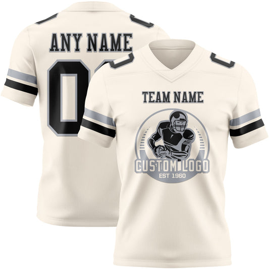 Custom Cream Black-Gray Mesh Authentic Football Jersey - Sky-Custom