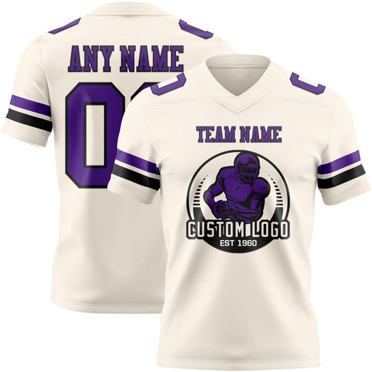 Custom Cream Purple-Black Mesh Authentic Football Jersey - Sky-Custom