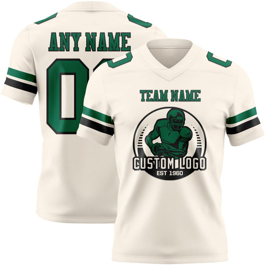 Custom Cream Kelly Green-Black Mesh Authentic Football Jersey - Sky-Custom