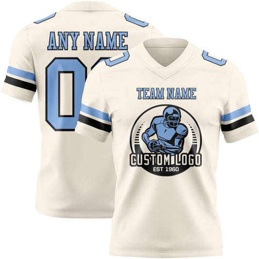 Custom Cream Light Blue-Black Mesh Authentic Football Jersey - Sky-Custom