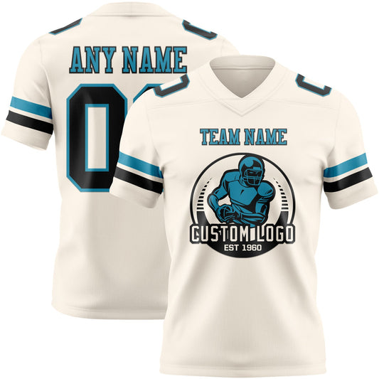 Custom Cream Black-Panther Blue Mesh Authentic Football Jersey - Sky-Custom
