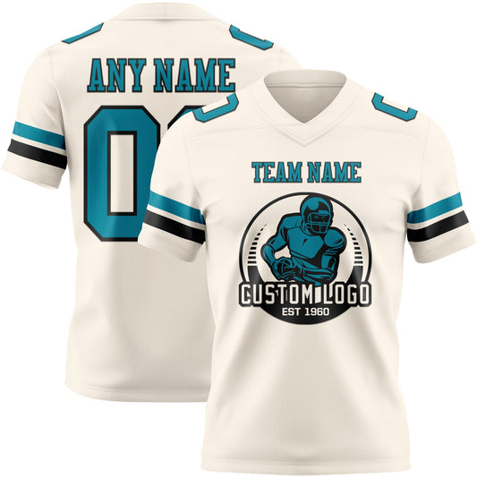 Custom Cream Teal-Black Mesh Authentic Football Jersey - Sky-Custom