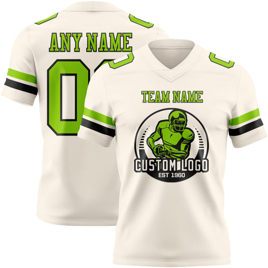 Custom Cream Neon Green-Black Mesh Authentic Football Jersey - Sky-Custom