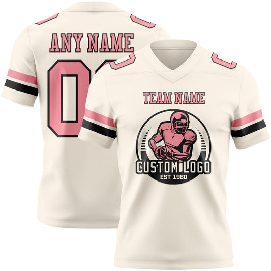 Custom Cream Medium Pink-Black Mesh Authentic Football Jersey - Sky-Custom