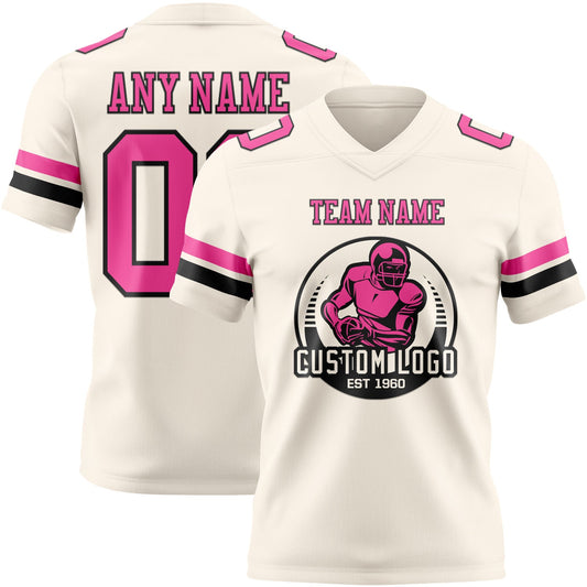 Custom Cream Pink-Black Mesh Authentic Football Jersey - Sky-Custom