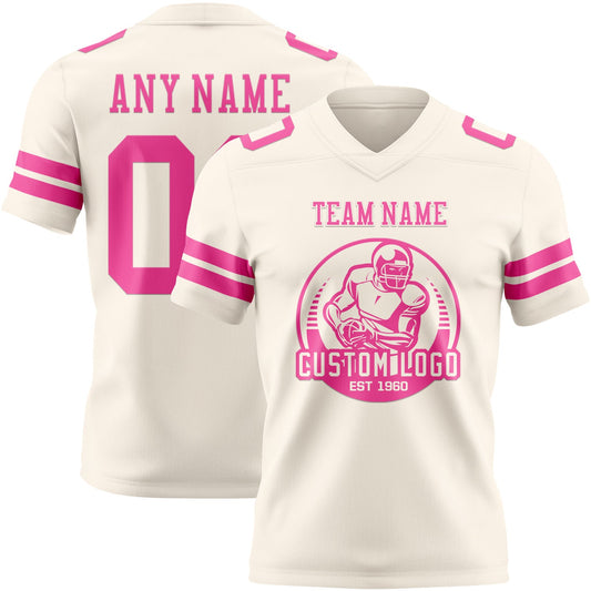 Custom Cream Pink Mesh Authentic Football Jersey - Sky-Custom