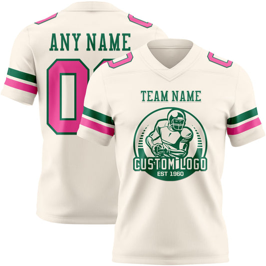 Custom Cream Pink-Kelly Green Mesh Authentic Football Jersey - Sky-Custom