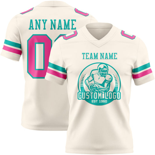 Custom Cream Pink-Aqua Mesh Authentic Football Jersey - Sky-Custom