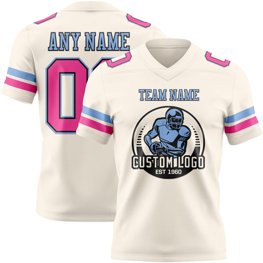 Custom Cream Pink Black-Light Blue Mesh Authentic Football Jersey - Sky-Custom