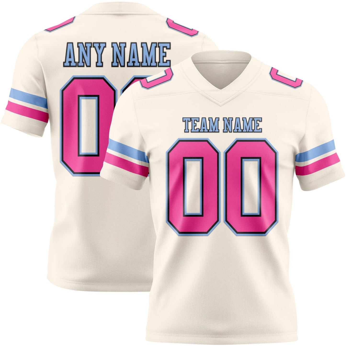 Custom Cream Pink Black-Light Blue Mesh Authentic Football Jersey - Sky-Custom