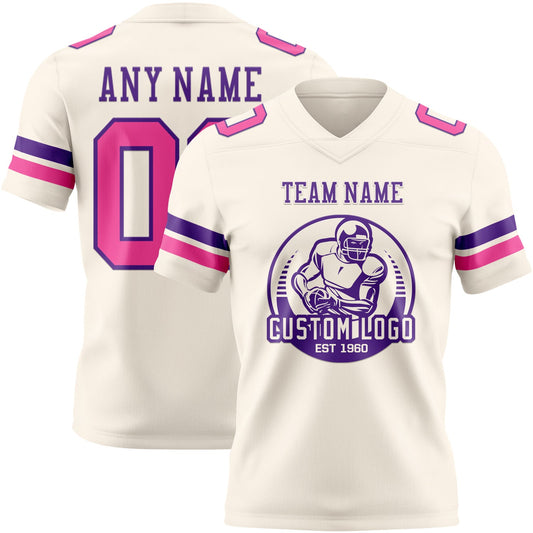 Custom Cream Pink-Purple Mesh Authentic Football Jersey - Sky-Custom