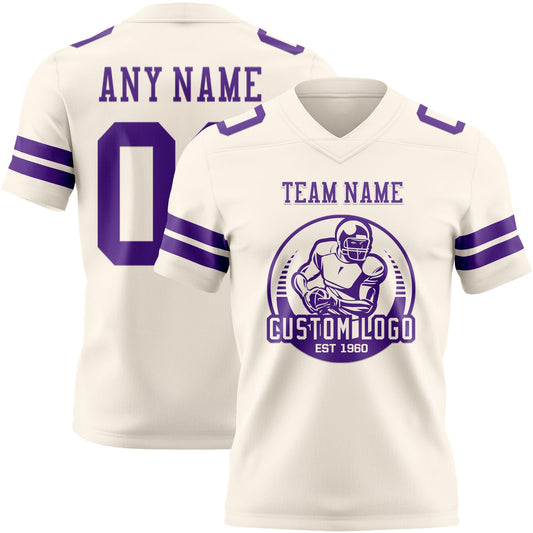 Custom Cream Purple Mesh Authentic Football Jersey - Sky-Custom