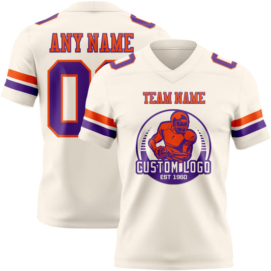 Custom Cream Purple-Orange Mesh Authentic Football Jersey - Sky-Custom