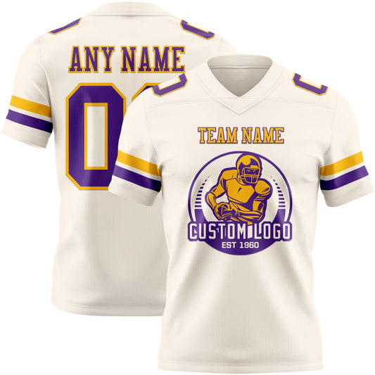 Custom Cream Purple-Gold Mesh Authentic Football Jersey - Sky-Custom