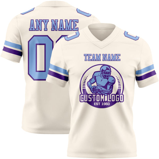Custom Cream Light Blue-Purple Mesh Authentic Football Jersey - Sky-Custom