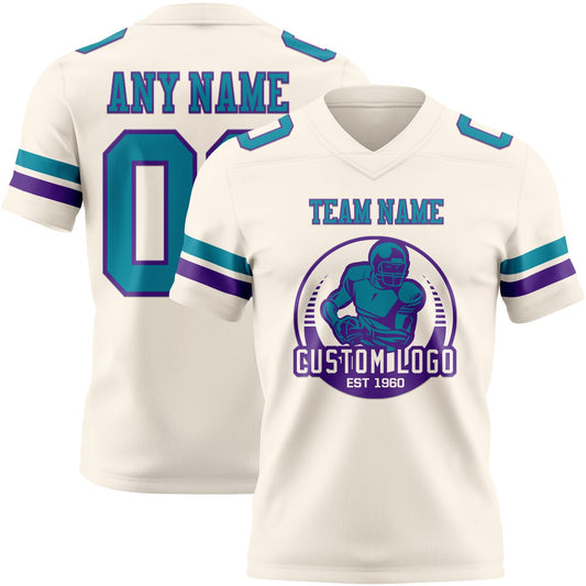 Custom Cream Teal-Purple Mesh Authentic Football Jersey - Sky-Custom