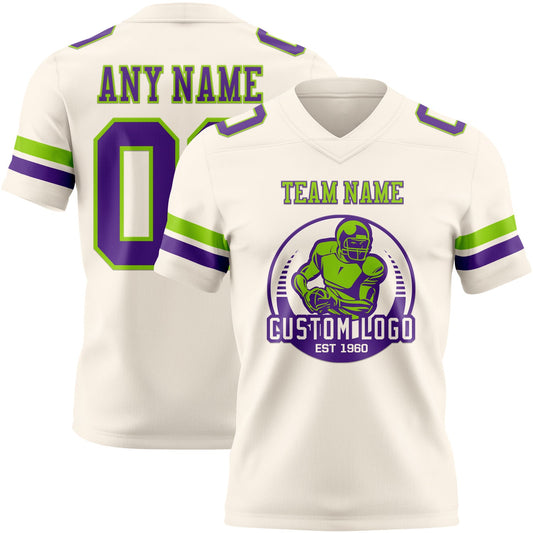 Custom Cream Purple-Neon Green Mesh Authentic Football Jersey - Sky-Custom