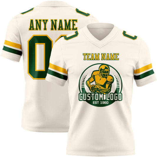 Custom Cream Green-Gold Mesh Authentic Football Jersey - Sky-Custom