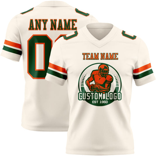 Custom Cream Green-Orange Mesh Authentic Football Jersey - Sky-Custom