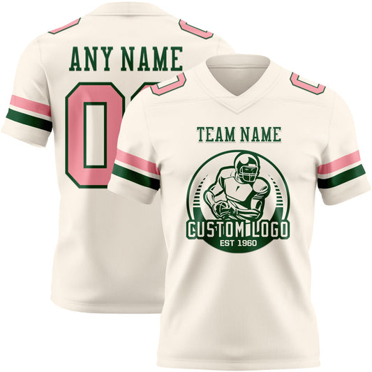 Custom Cream Medium Pink-Green Mesh Authentic Football Jersey - Sky-Custom