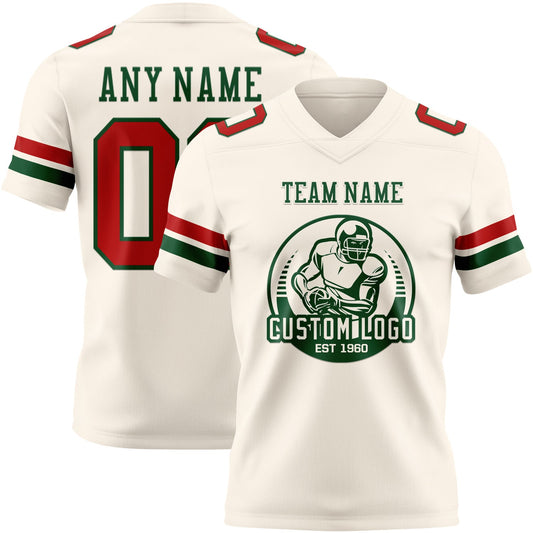 Custom Cream Red-Green Mesh Authentic Football Jersey - Sky-Custom