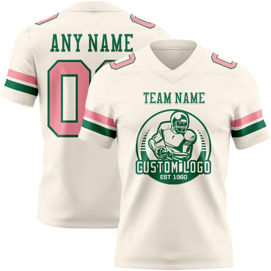 Custom Cream Medium Pink-Kelly Green Mesh Authentic Football Jersey - Sky-Custom