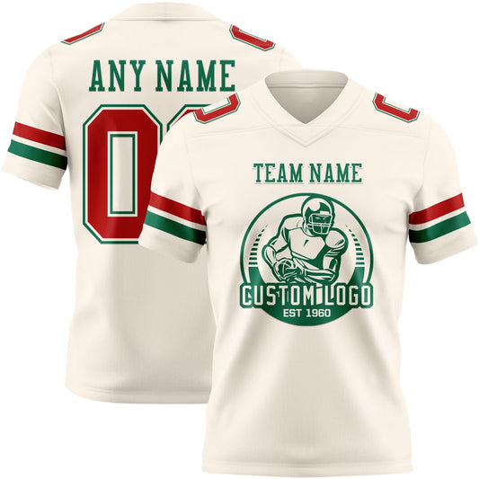 Custom Cream Red-Kelly Green Mesh Authentic Football Jersey - Sky-Custom