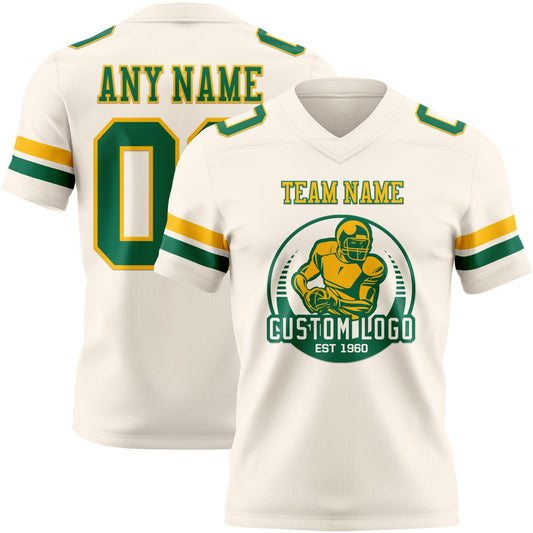 Custom Cream Kelly Green-Gold Mesh Authentic Football Jersey - Sky-Custom