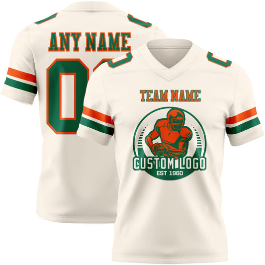 Custom Cream Kelly Green-Orange Mesh Authentic Football Jersey - Sky-Custom