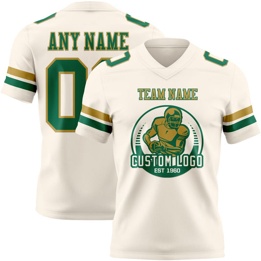 Custom Cream Kelly Green-Old Gold Mesh Authentic Football Jersey - Sky-Custom
