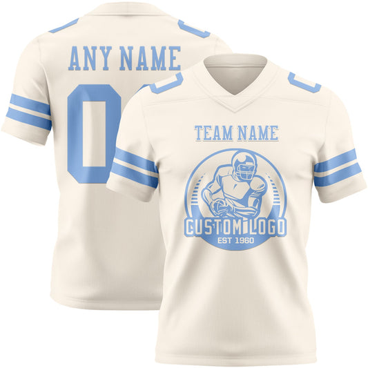 Custom Cream Light Blue Mesh Authentic Football Jersey - Sky-Custom