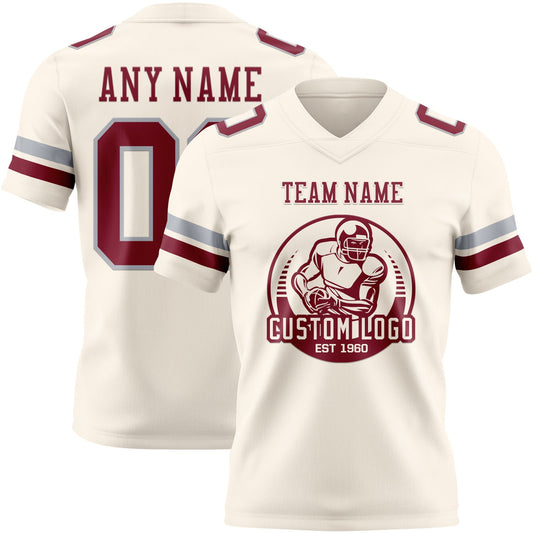 Custom Cream Crimson-Gray Mesh Authentic Football Jersey - Sky-Custom