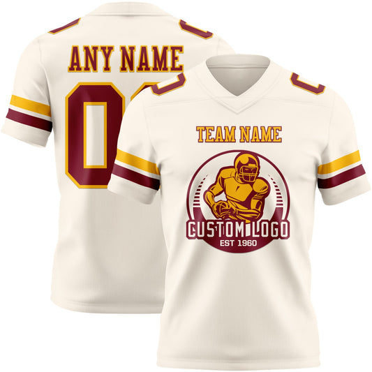 Custom Cream Crimson-Gold Mesh Authentic Football Jersey - Sky-Custom