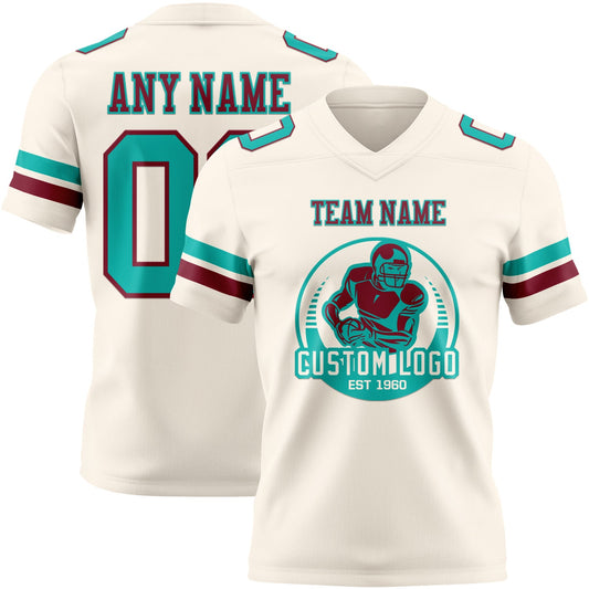 Custom Cream Aqua-Crimson Mesh Authentic Football Jersey - Sky-Custom