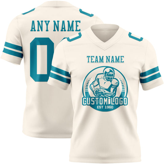 Custom Cream Teal Mesh Authentic Football Jersey - Sky-Custom