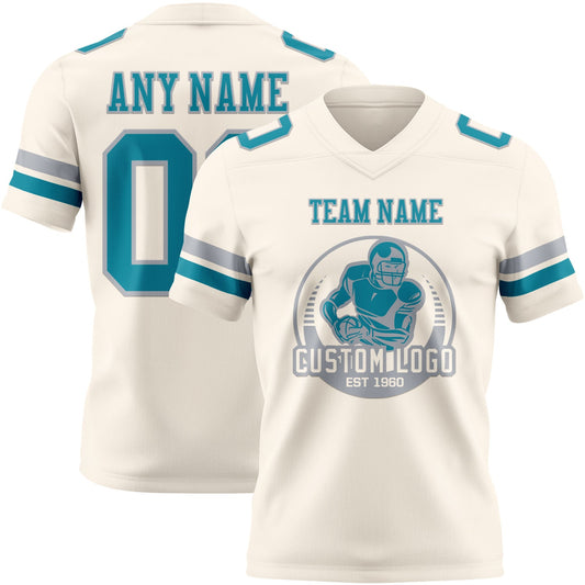 Custom Cream Teal-Gray Mesh Authentic Football Jersey - Sky-Custom
