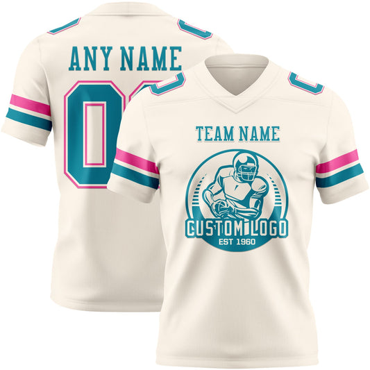 Custom Cream Teal-Pink Mesh Authentic Football Jersey - Sky-Custom