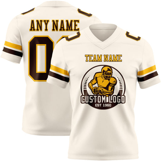 Custom Cream Brown-Gold Mesh Authentic Football Jersey - Sky-Custom
