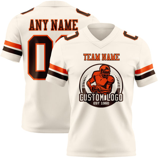 Custom Cream Brown-Orange Mesh Authentic Football Jersey - Sky-Custom