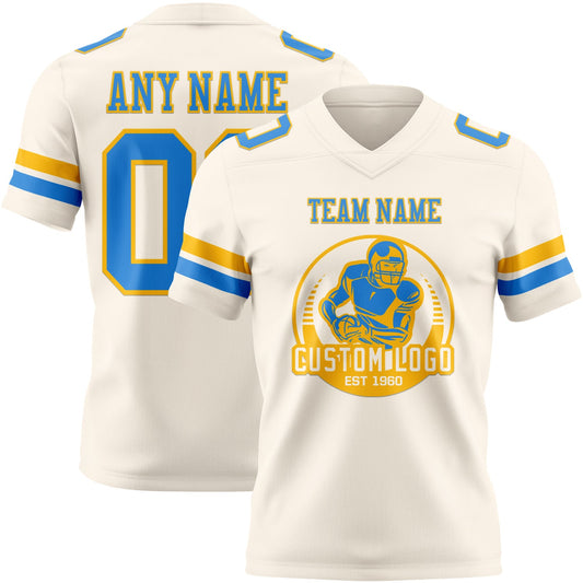 Custom Cream Powder Blue-Gold Mesh Authentic Football Jersey - Sky-Custom