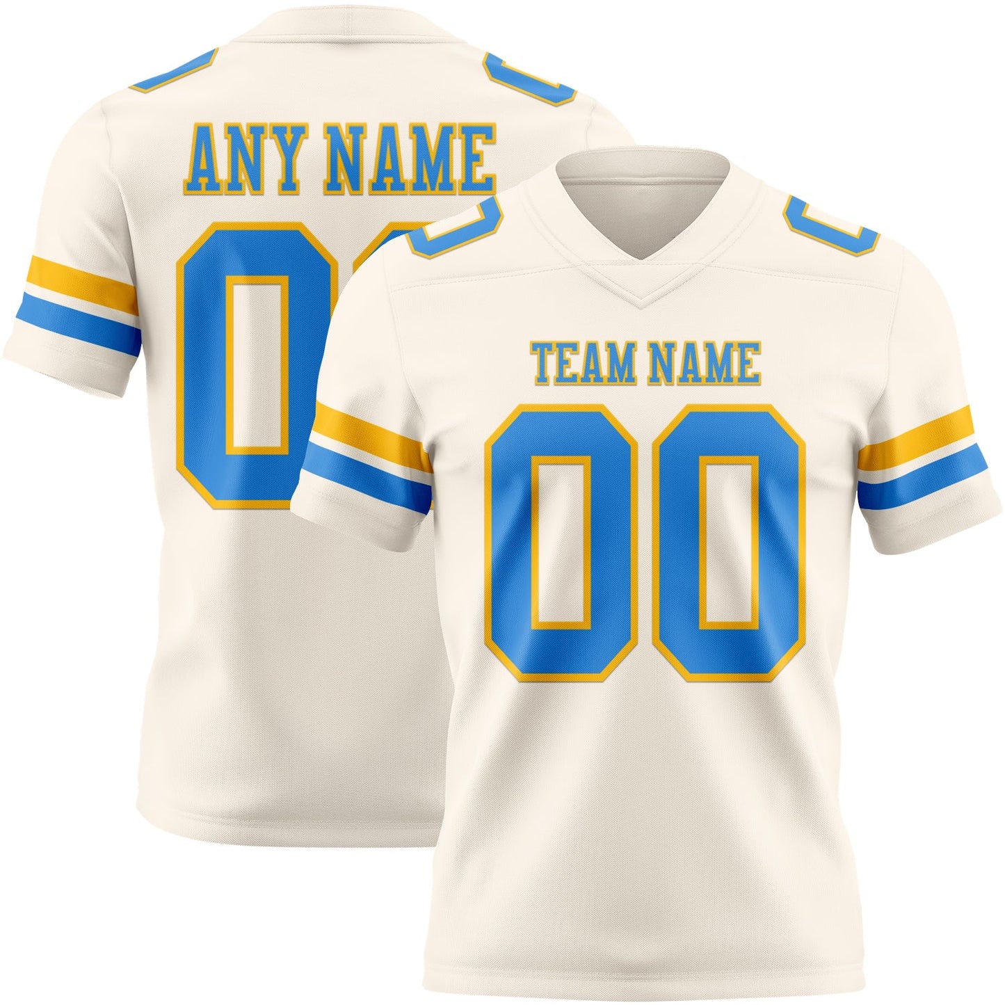 Custom Cream Powder Blue-Gold Mesh Authentic Football Jersey - Sky-Custom