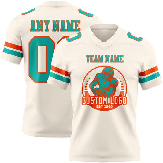 Custom Cream Aqua-Orange Mesh Authentic Football Jersey - Sky-Custom