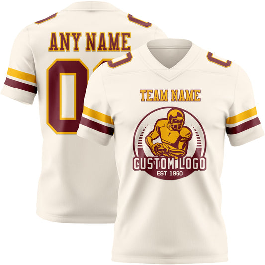 Custom Cream Burgundy-Gold Mesh Authentic Football Jersey - Sky-Custom