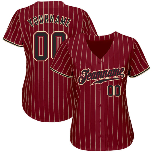 Custom Crimson Cream Pinstripe Black-City Cream Authentic Baseball Jersey - Sky-Custom