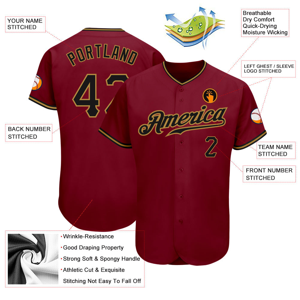 Custom Crimson Black-Old Gold Authentic Baseball Jersey - Sky-Custom