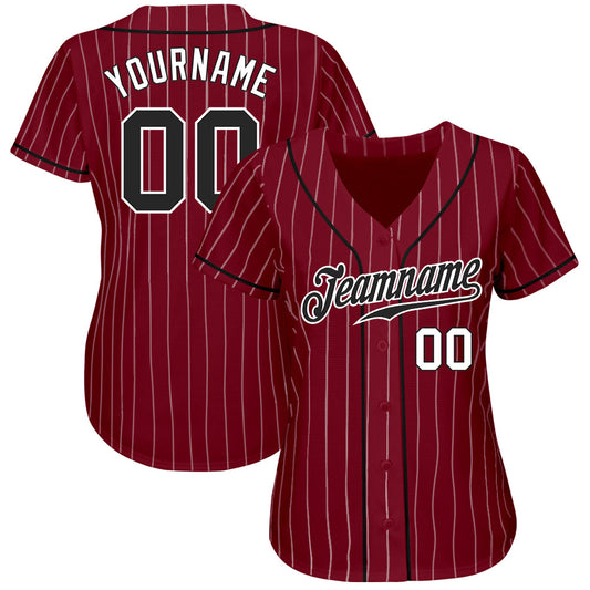 Custom Crimson White Pinstripe Black-White Authentic Baseball Jersey - Sky-Custom