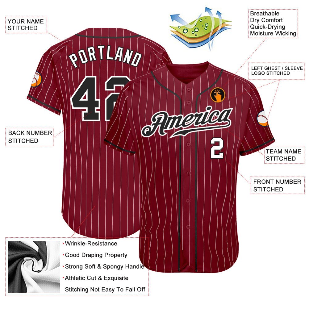 Custom Crimson White Pinstripe Black-White Authentic Baseball Jersey - Sky-Custom