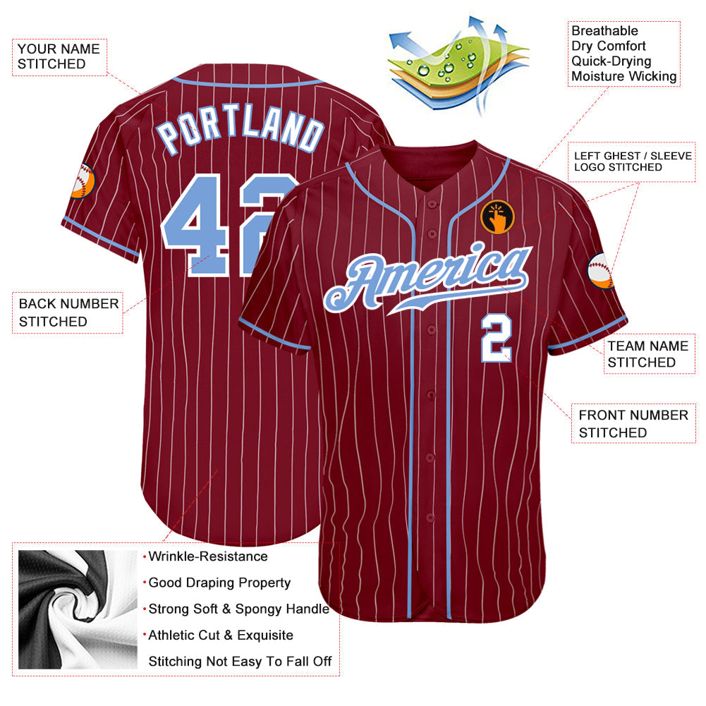 Custom Crimson White Pinstripe Light Blue-White Authentic Baseball Jersey - Sky-Custom