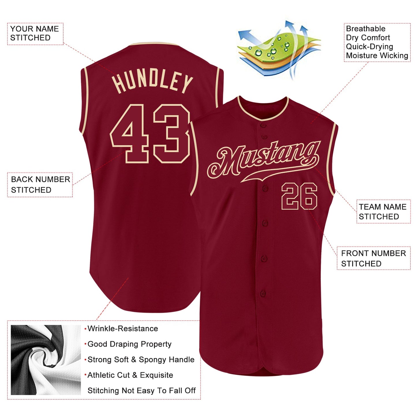 Custom Crimson Crimson-Cream Authentic Sleeveless Baseball Jersey - Sky-Custom